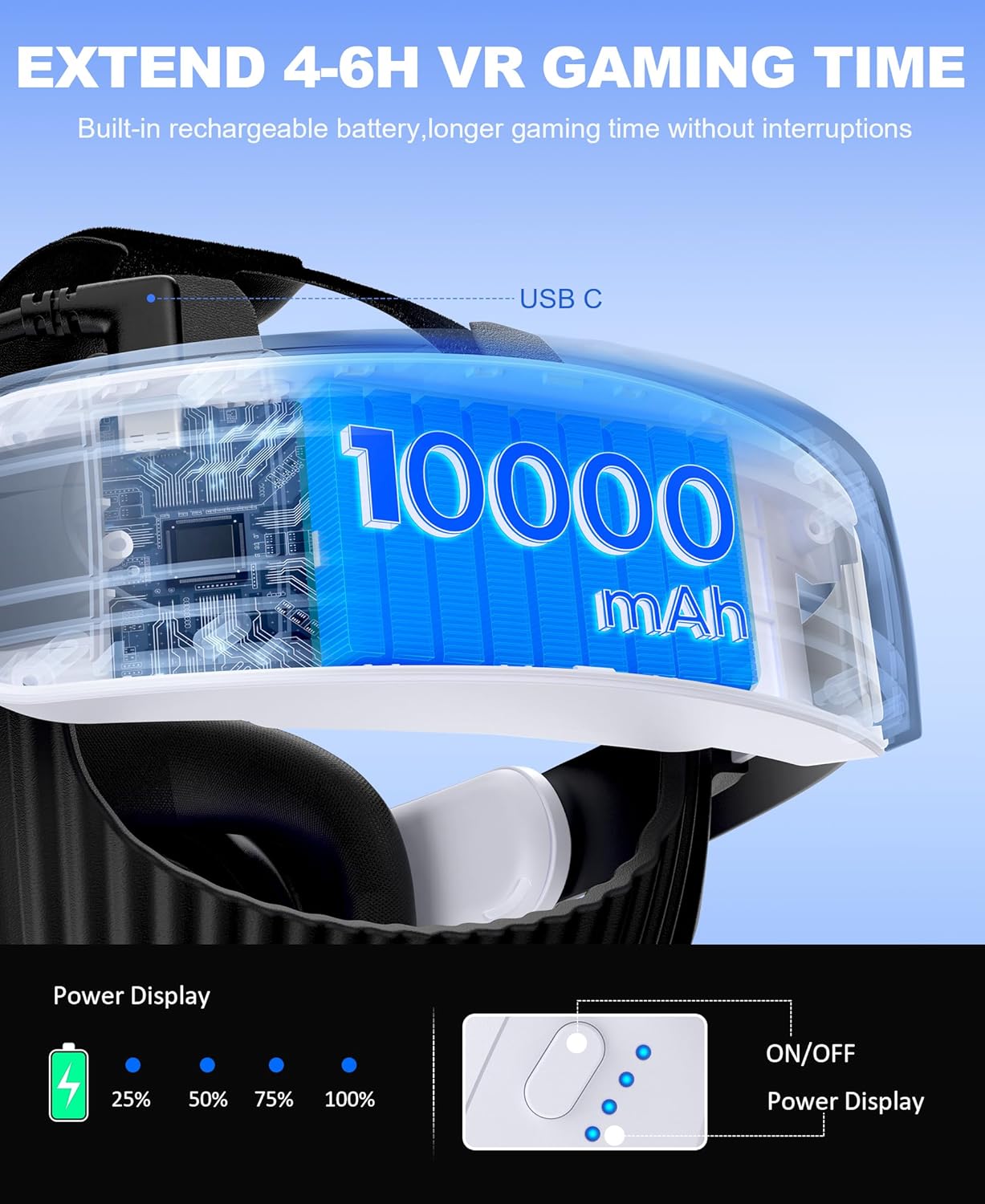 Thumbnail 4 de HELLCOOL Komfort Headstrap mit 10000 mAh Akku – kompatibel mit Meta Quest 2, 3 und 3S