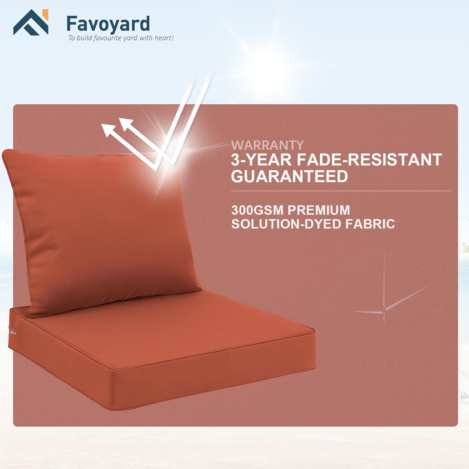 Detalle 2 de Favoyard ZD005 Outdoor Patio Cushion Set, 22-Inch Red Seat & Back Cushions