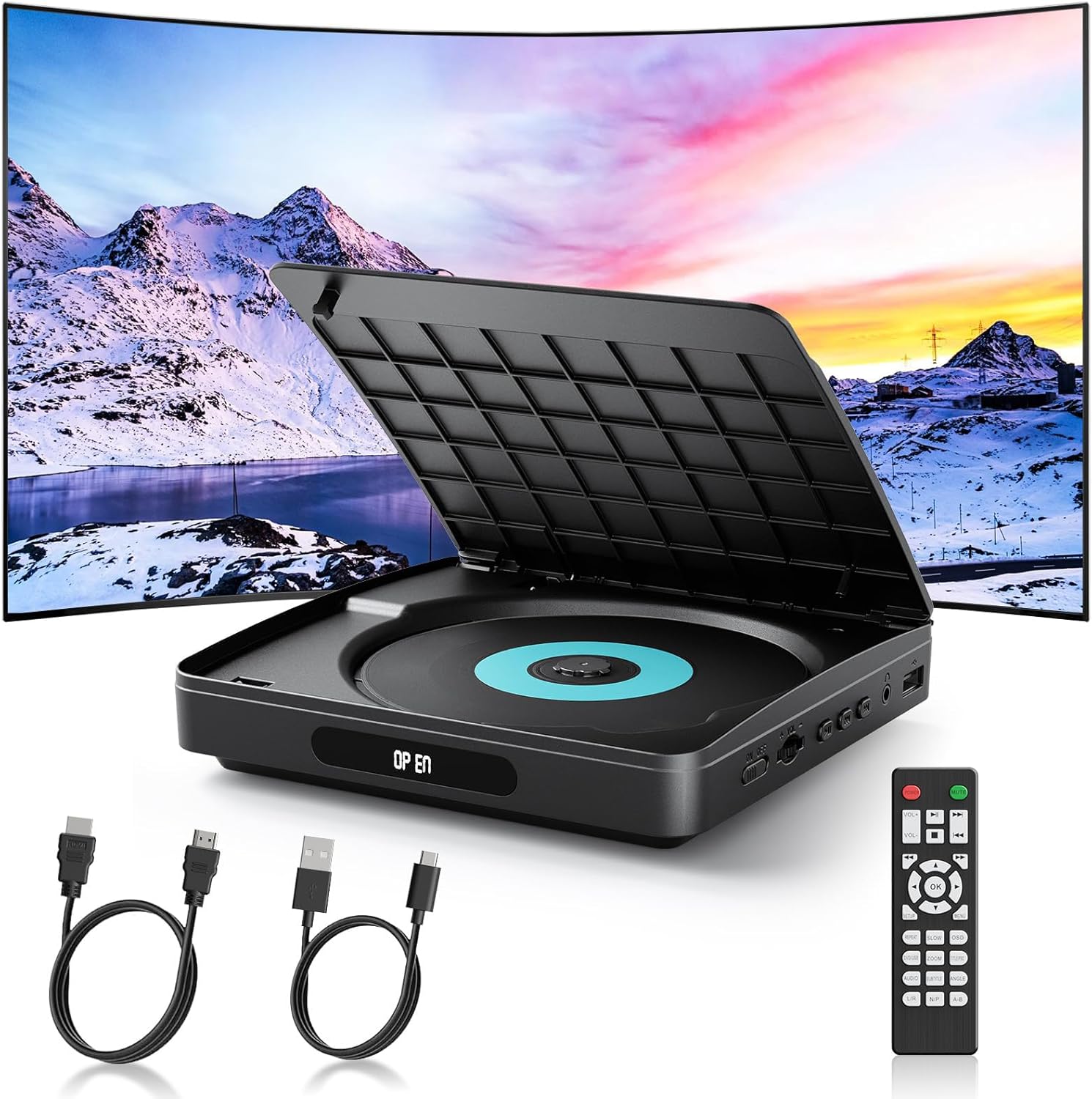 Detalle de WOLFANG DVD Player for TV with HDMI, Full HD Multi Region, Remote Control & Type-C Cable