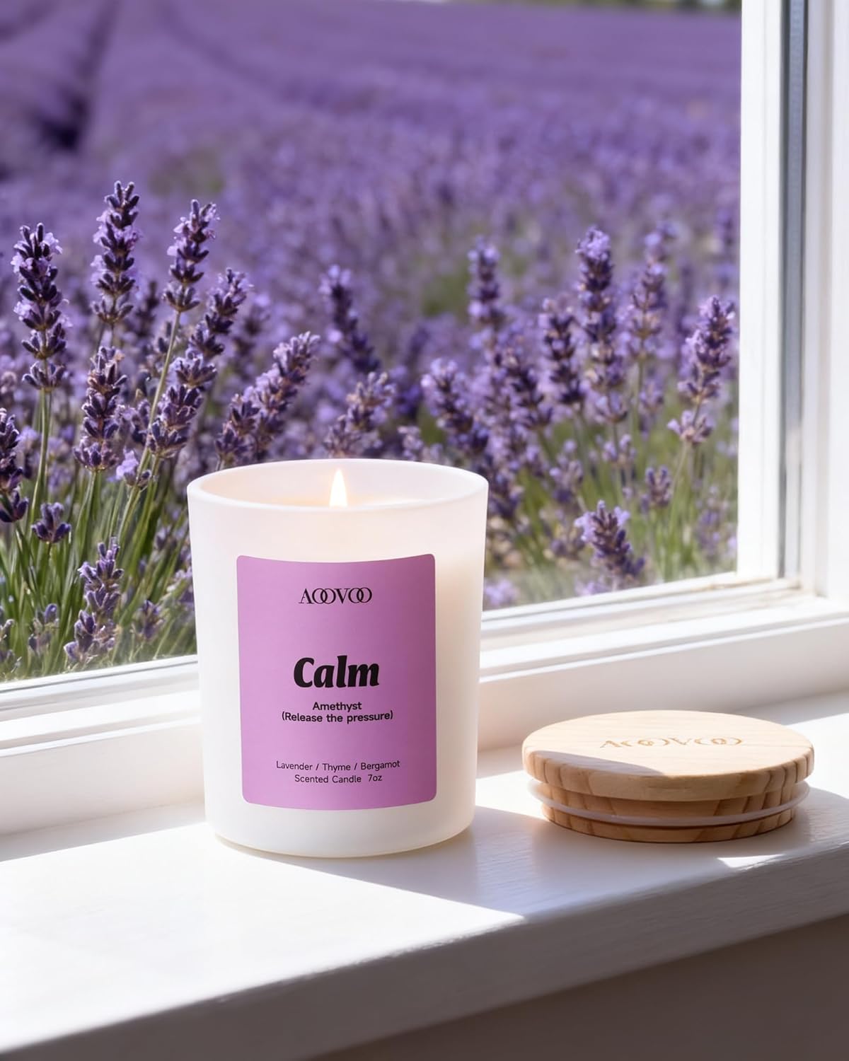 Detalle de AOOVOO Calm Candles Set for Women — 4-Pack Soy Candles with Crystals (Lavender Calm, Jasmine Serenity, Water Lily Pear Harmony, Patchouli Balance)