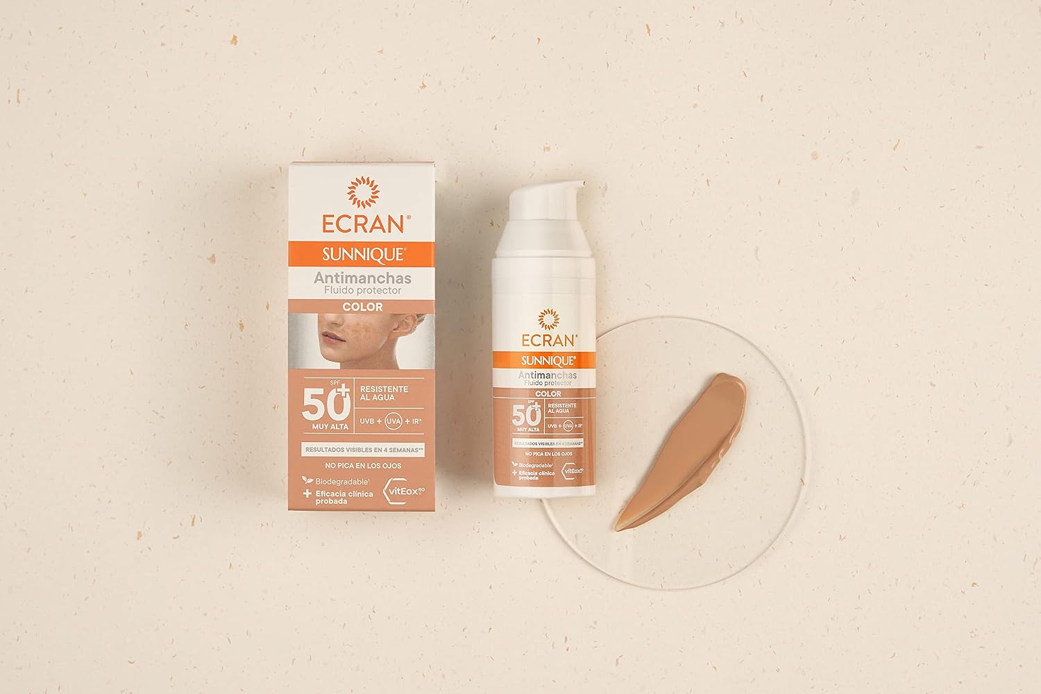 Detalle de ECRAN SUNNIQUE – Protector Facial SPF 50+ con color y tratamiento antimanchas (50 ml)
