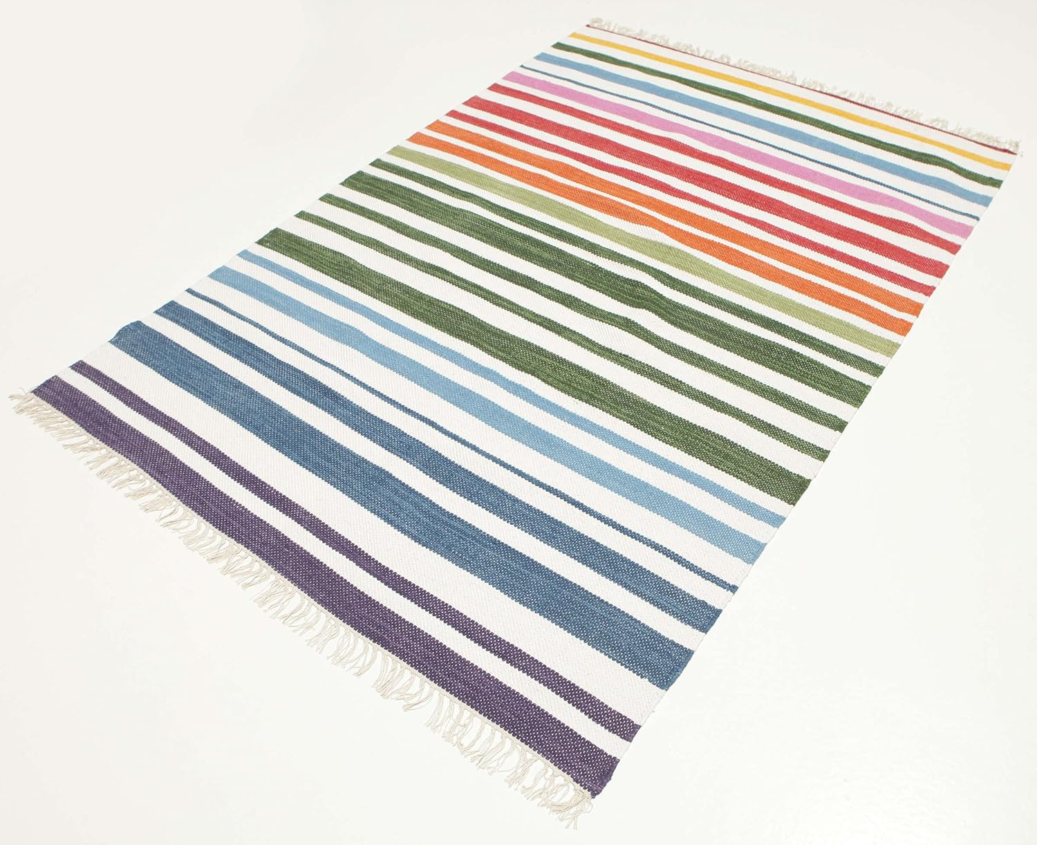 Detalle de RugVista Rainbow Stripe Rug, 140 x 200 cm, Handwoven Cotton, Low Pile