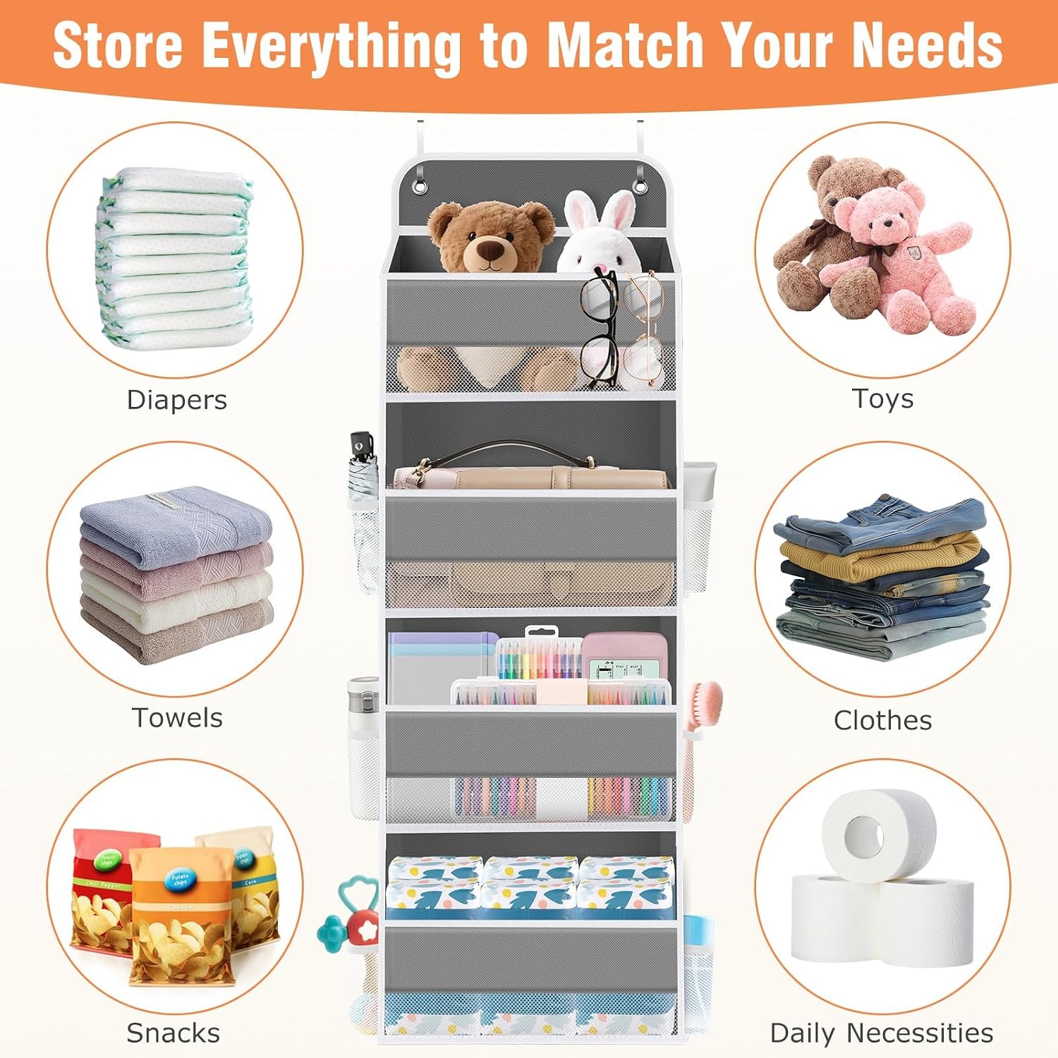 Thumbnail 6 de WISELIFE Over-the-Door Organizer with 4 Shelves, Mesh Pockets and 40 lb Capacity