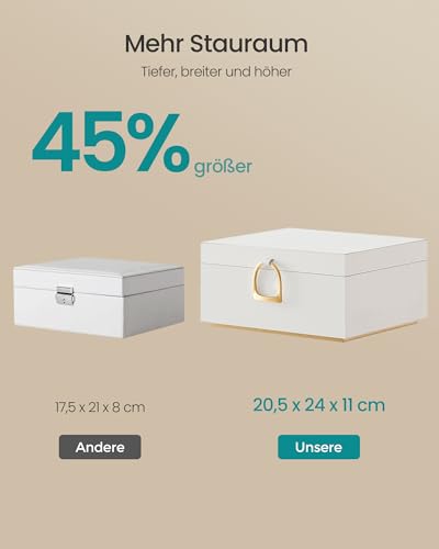 Detalle de SONGMICS Schmuckkästchen 2 Ebenen mit Metallgriff – Weiß-Gold, 23,9 x 20 x 11,2 cm