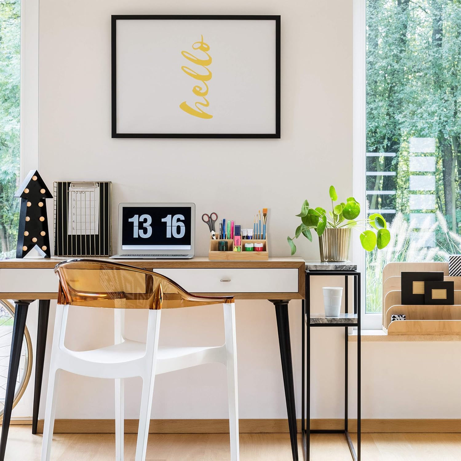 Detalle de Relaxdays Organiseur de Bureau – Porte-stylo en Bambou carré, 10 Compartiments, Design Moderne, 9,5 x 23 x 9 cm, Nature