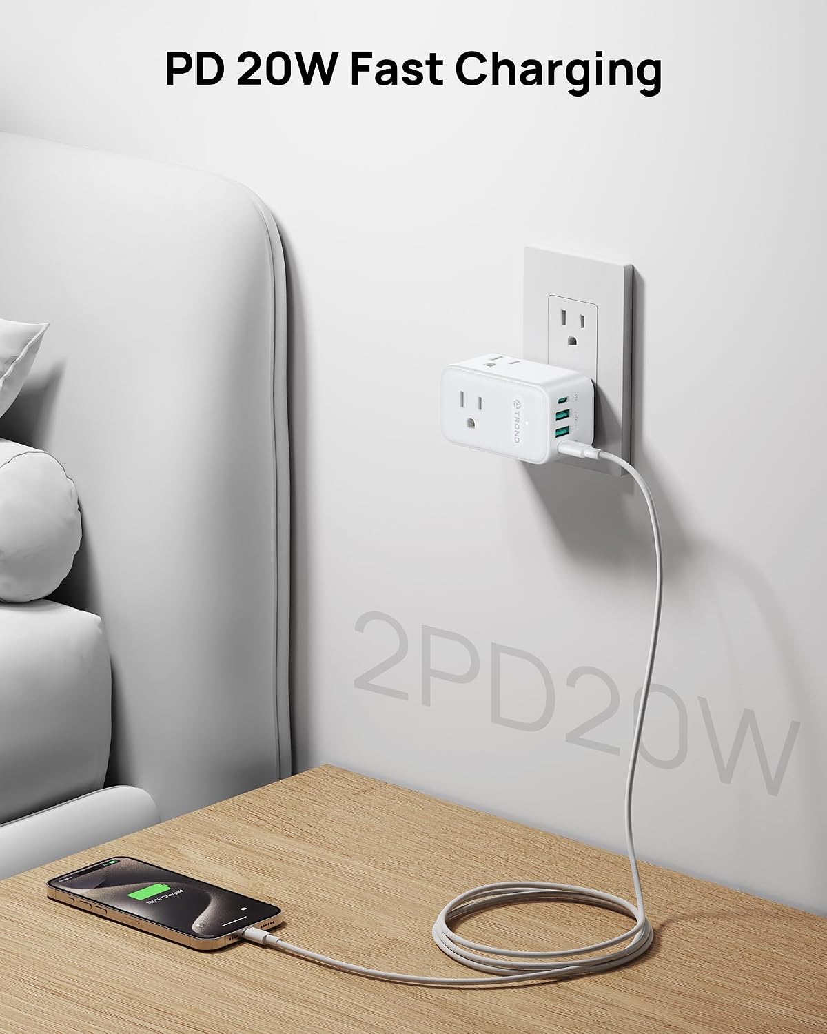 Thumbnail 3 de TROND TD-EA-US24S Outlet Extender, 3 AC Outlets, 4 USB Ports, 360° Plug