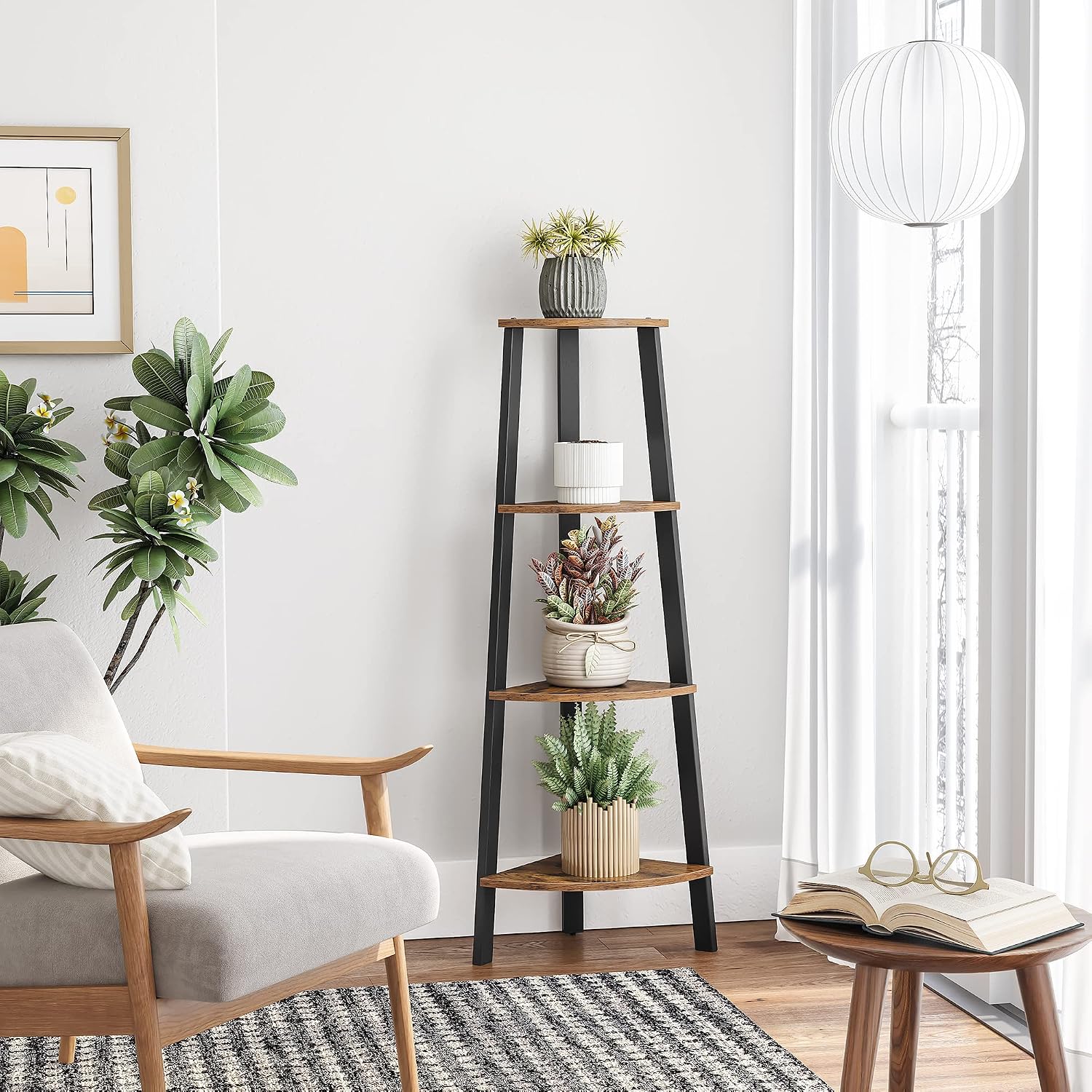Detalle 1 de VASAGLE BARNET Collection LLS34X 4-Tier Corner Shelf, Tan and Black