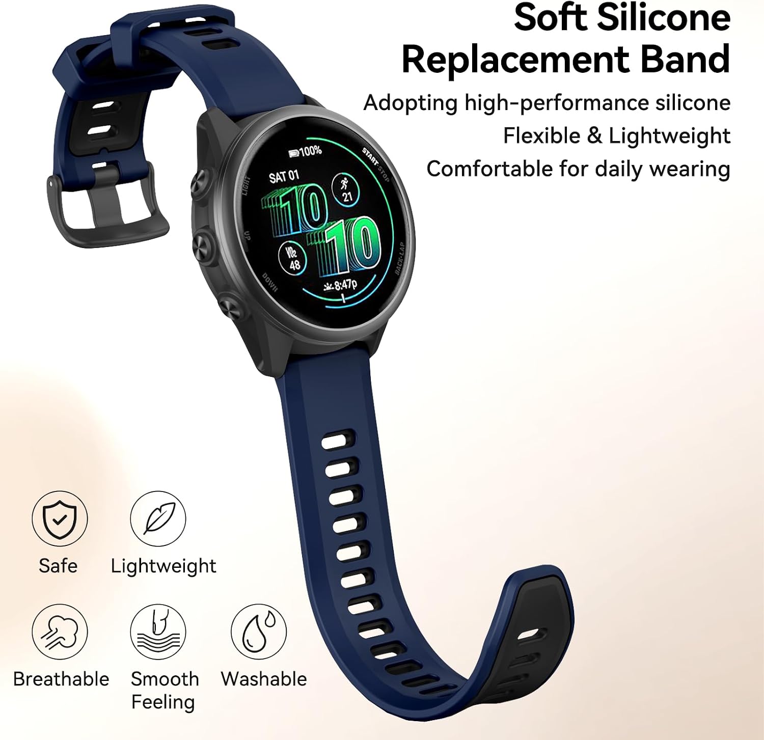 Detalle de OVERSTEP 22mm Silicone Quick Release Waterproof Sport Strap for Garmin, Coros and More