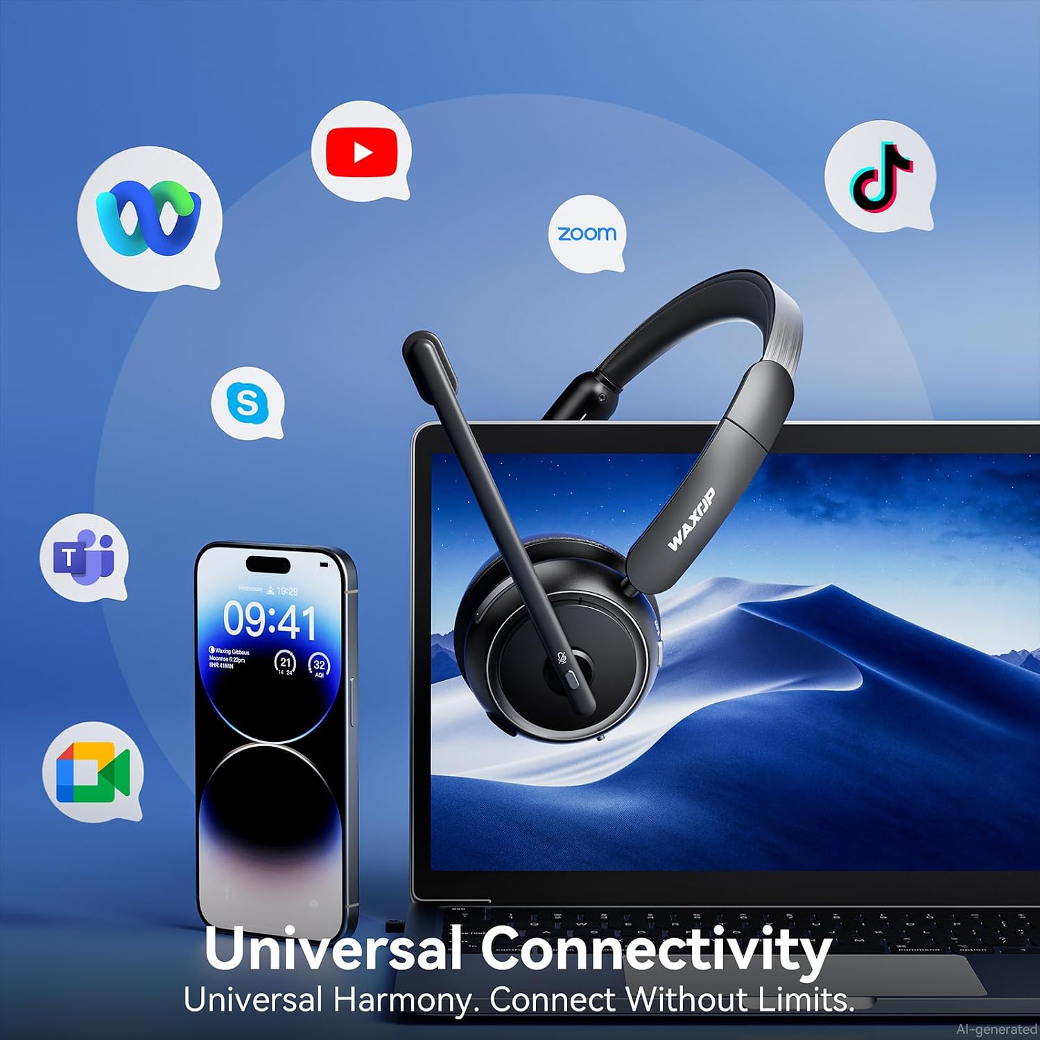 Detalle 2 de Waxop Wireless Headset with Mic for Work: Noise-Canceling Bluetooth Comfort for Calls
