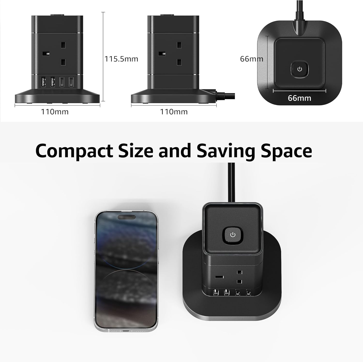 Thumbnail 4 de 3M Cube Extension Lead with USB C – 4-way plug extension with 4 USB ports (2 USB A & 2 USB C)