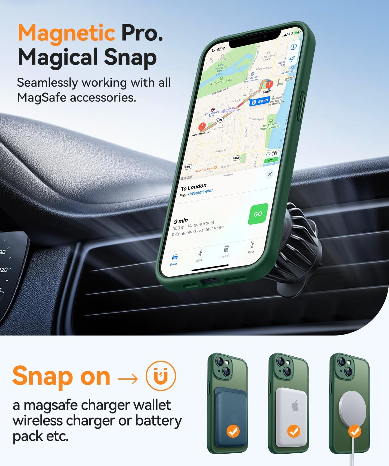 Thumbnail 4 de CANSHN Cover magnetica per iPhone 13 (6,1") compatibile MagSafe con protezione fotocamera, verde profondo