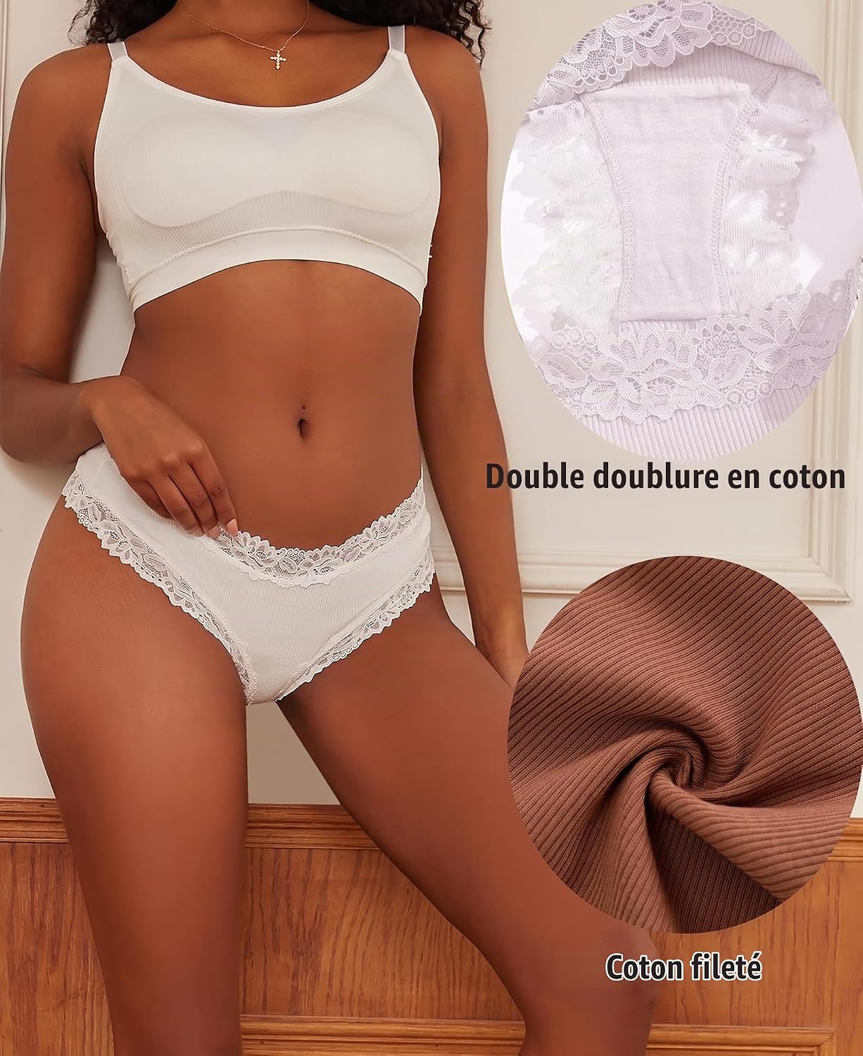Detalle 2 de ALL OF SHE set van 6 katoenen damesslips, Braziliaans, hipster en cheeky