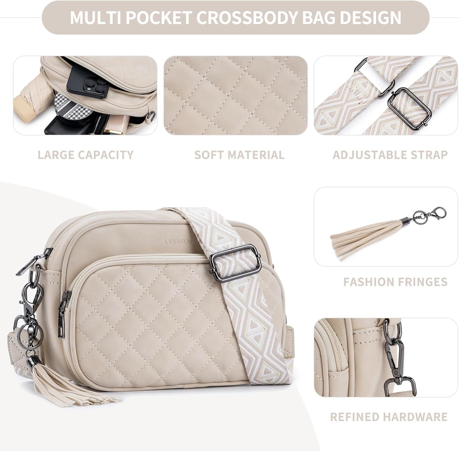 Thumbnail 2 de Mirevelle Damen Crossbody Handtasche mit mehreren Fächern und breitem, verstellbarem Gurt – umhängetauglich für Alltag & Reisen