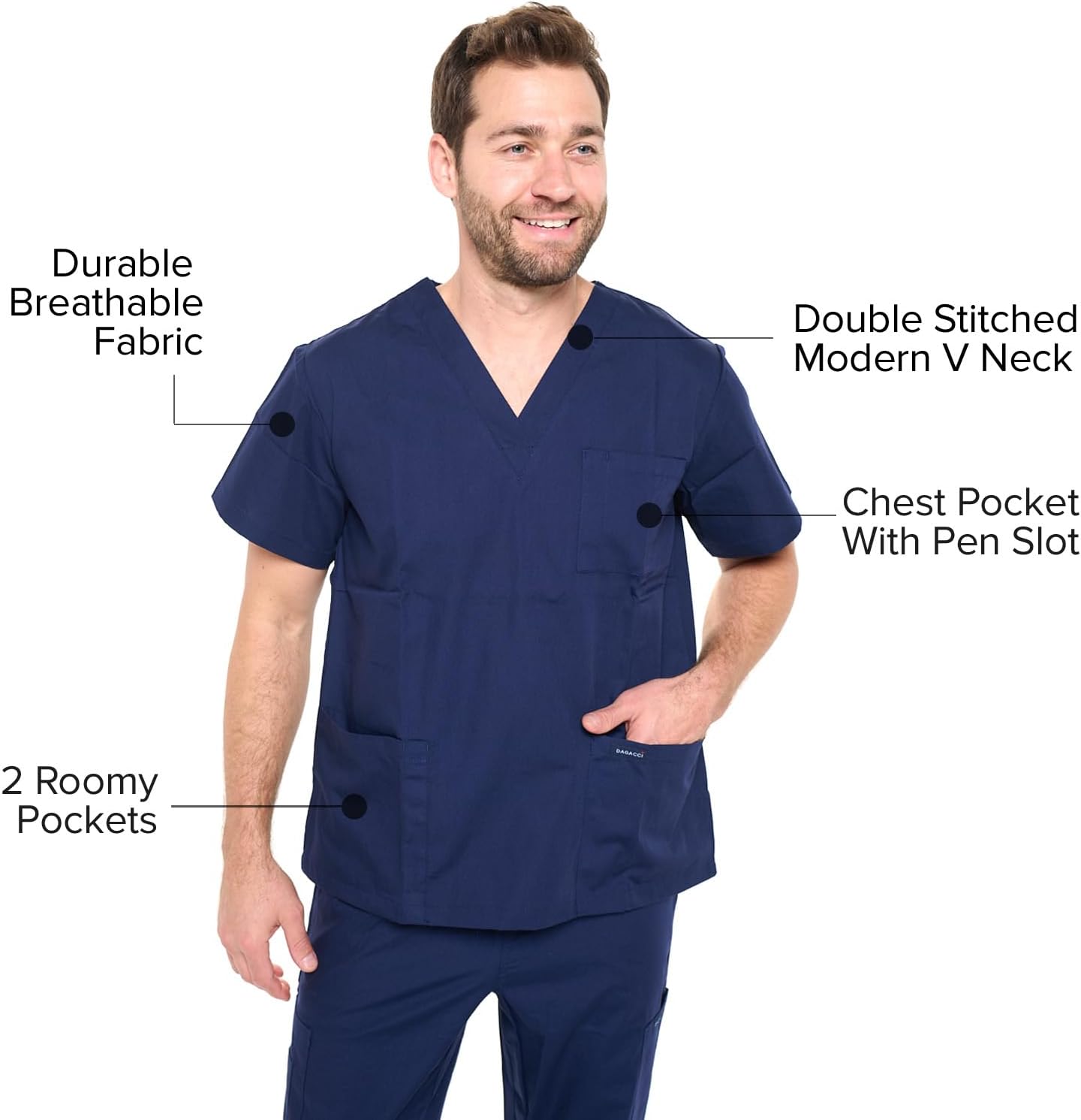 Detalle de Dagacci Medical Uniform Men's V-Neck Cargo Scrub Set, Cotton Blend, 8 Pockets