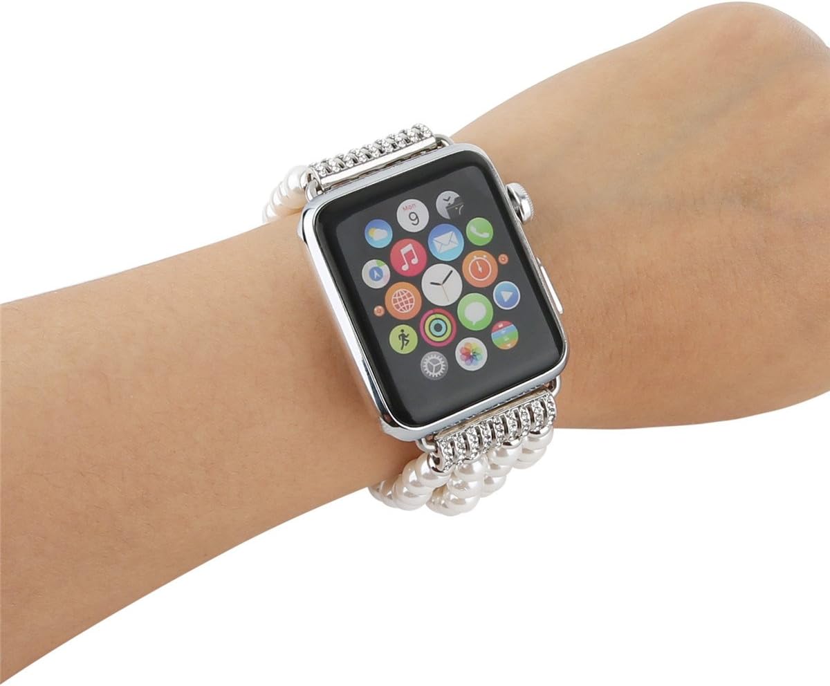 Thumbnail 2 de GEMEK Pearl Beaded Elastic Watch Strap for Apple Watch (42–49mm) – White