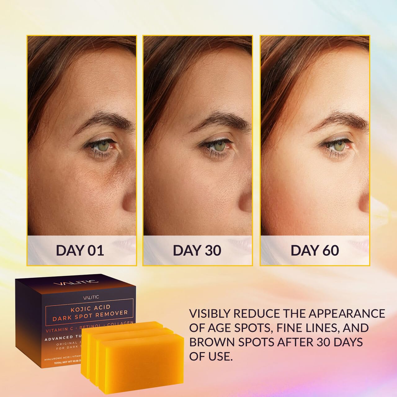 Detalle de VALITIC Dark Spot Corrector Soap: Original Japanese Complex with Vitamin C, Retinol, Collagen, Turmeric, and Hyaluronic Acid