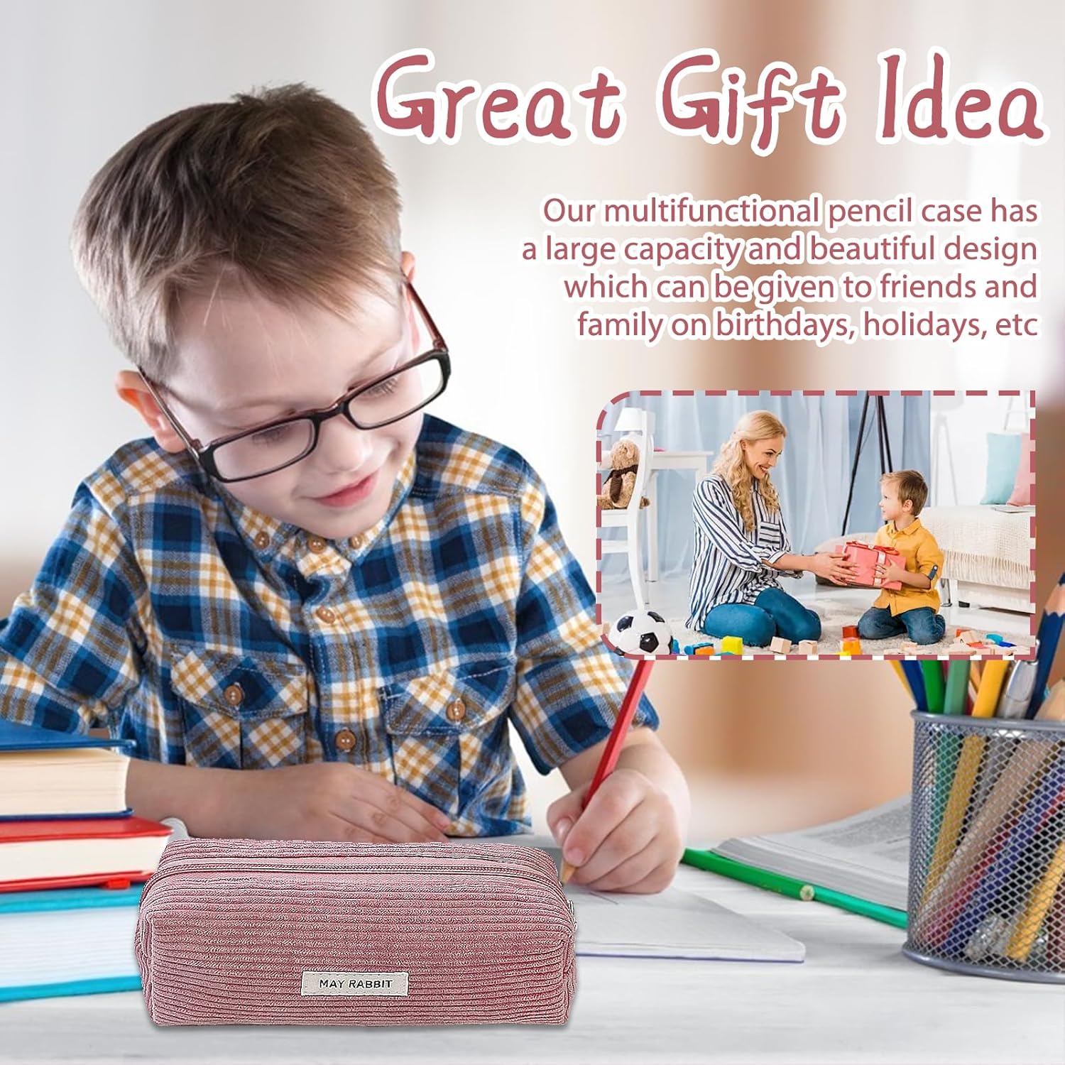 Thumbnail 6 de Electri-HQ Federmäppchen Rosa – Großes Fassungsvermögen, robustes Cord-Stoff Mäppchen