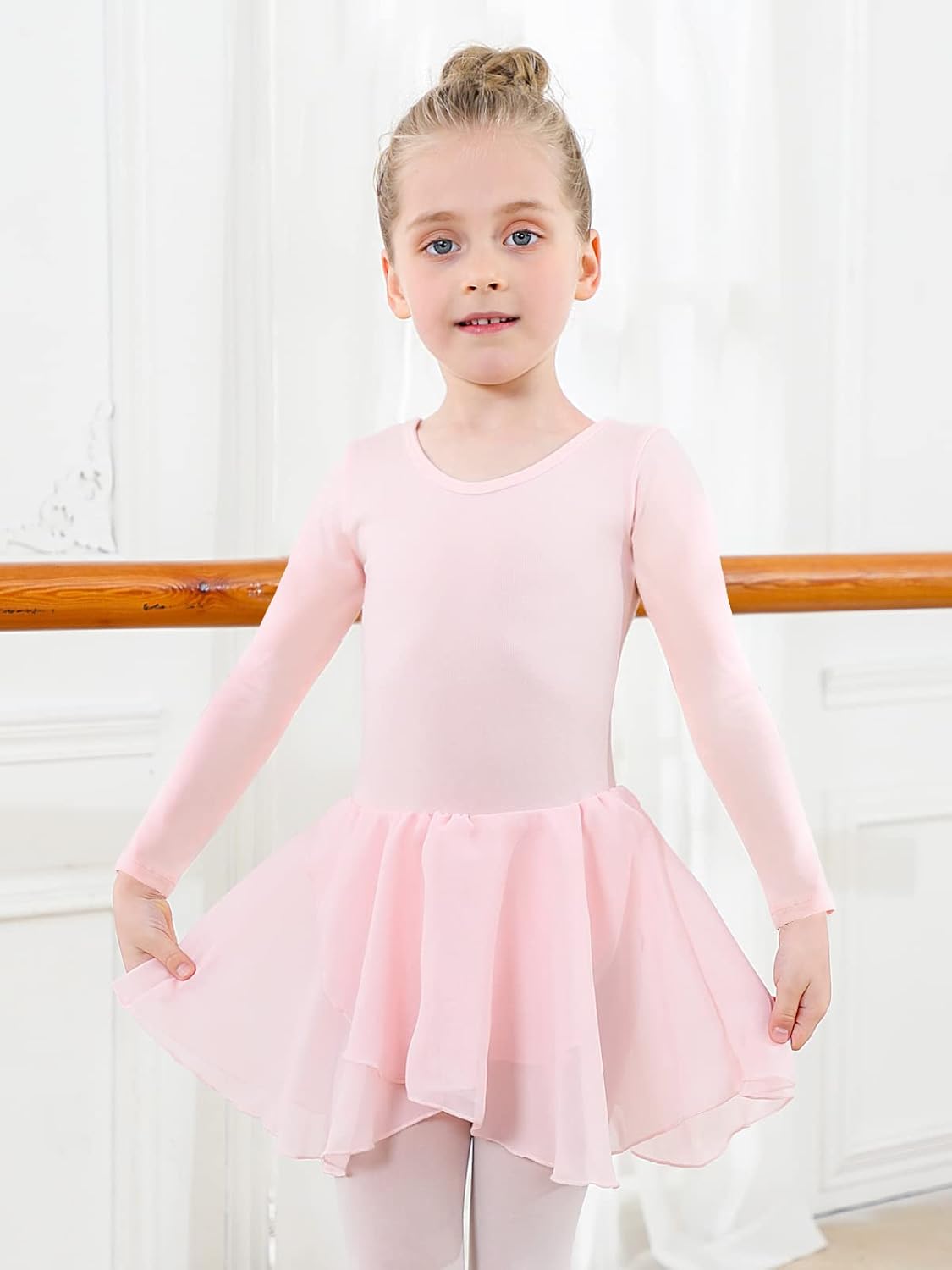 Detalle 2 de Girls Ballet Dress Short Sleeve Chiffon Skirt Leotard 🩰