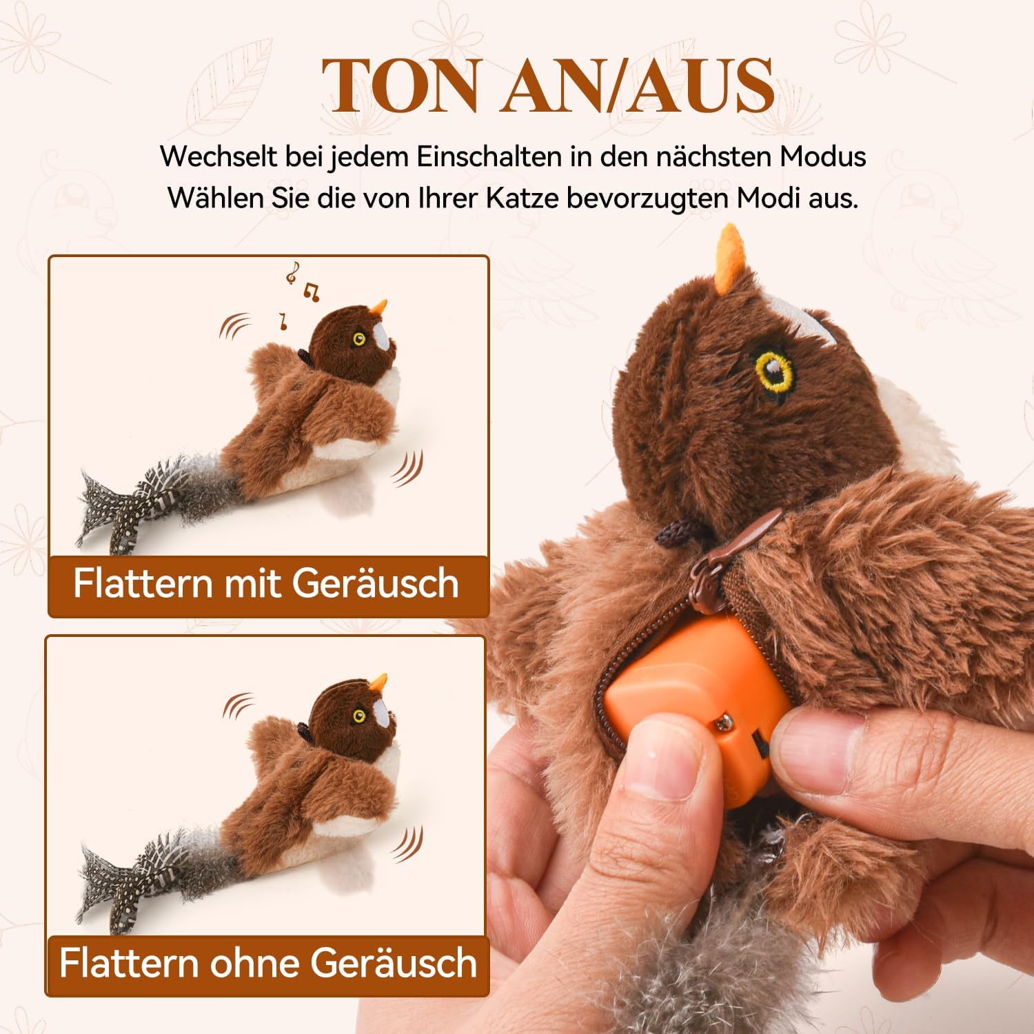 Detalle de LIFLIX Jouet interactif pour chat “Petit Oiseau” battant des ailes, rechargeable USB avec herbe à chat