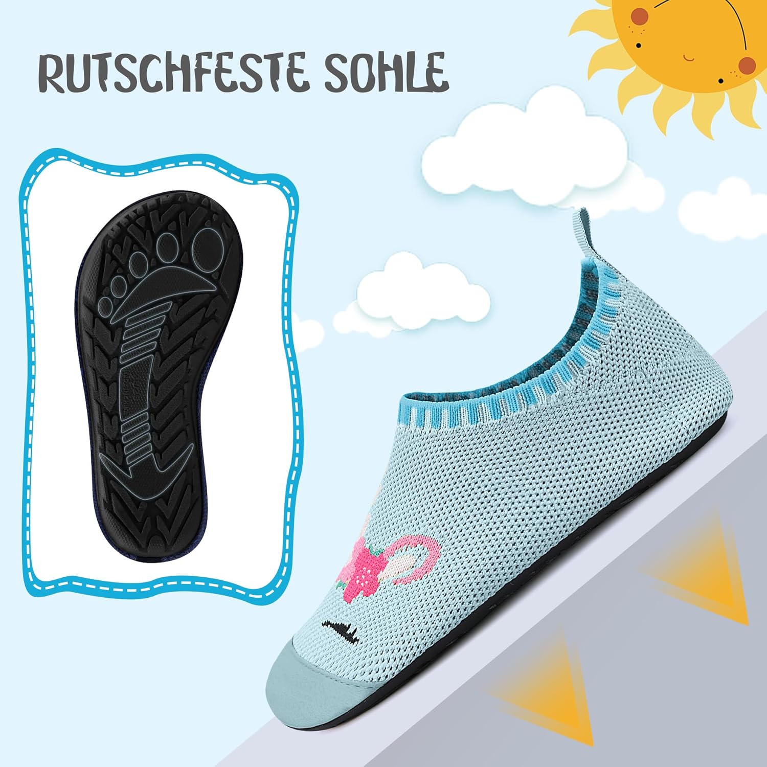 Detalle 2 de Kyopp Hausschuhe Kinder – Atmungsaktive, rutschfeste Pantoffeln für Lauflerner (Gr. 20–35)