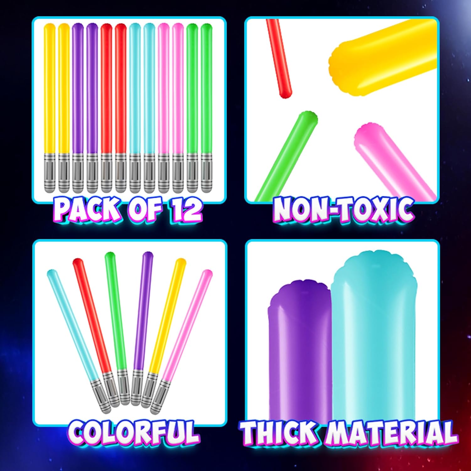 Thumbnail 1 de Bedwina Inflatable Light Sabers for Kids (Pack of 12) – 35-inch Neon Blow-Up Toy Swords