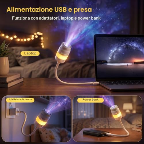 Thumbnail 6 de Lazenry Luce Notturna Proiettore Galassia 3 in 1 – HD 5D, Rotazione 360°, USB