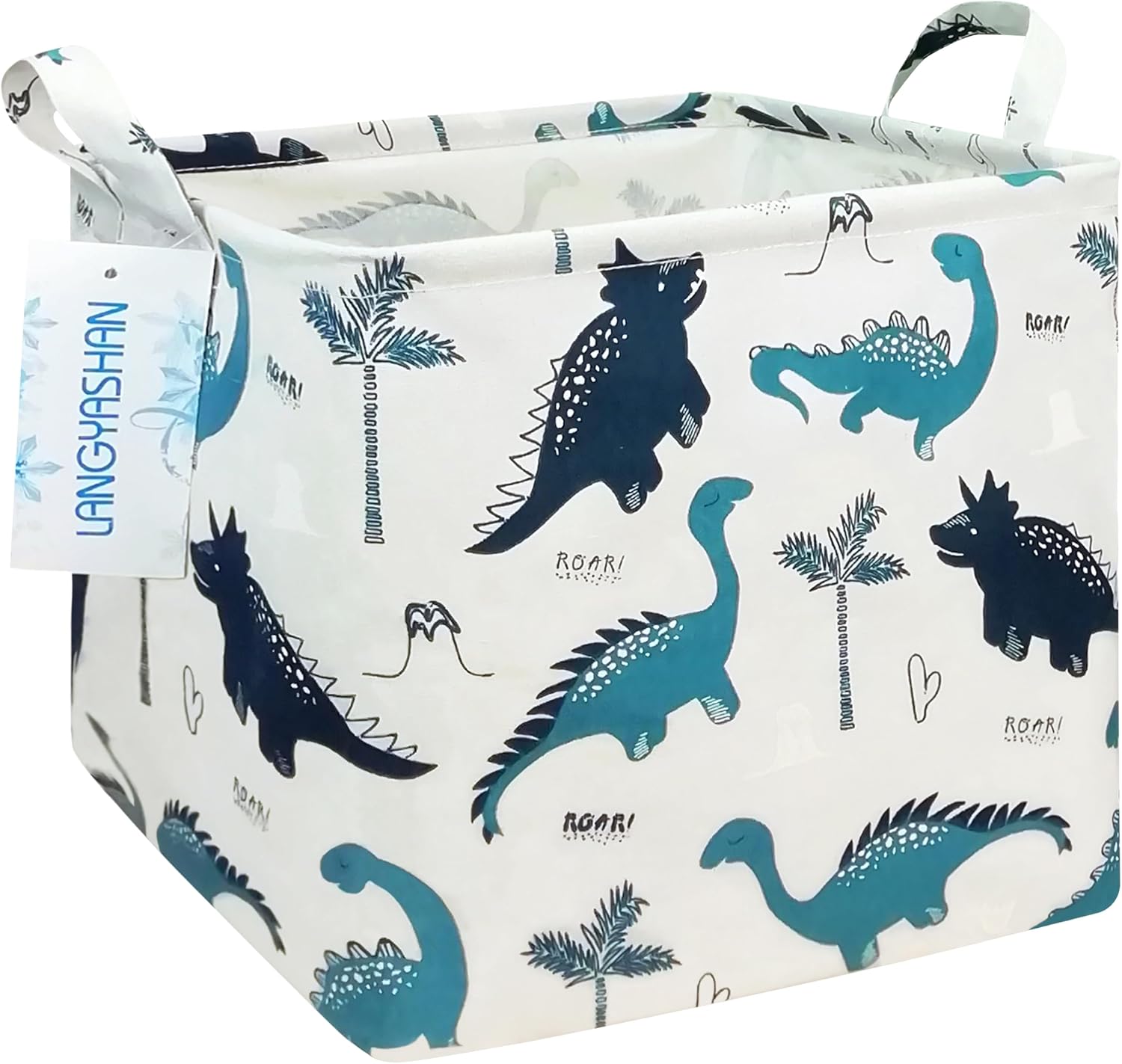 Detalle de LANGYASHAN Square Dinosaur Canvas Storage Basket, Foldable with Handles