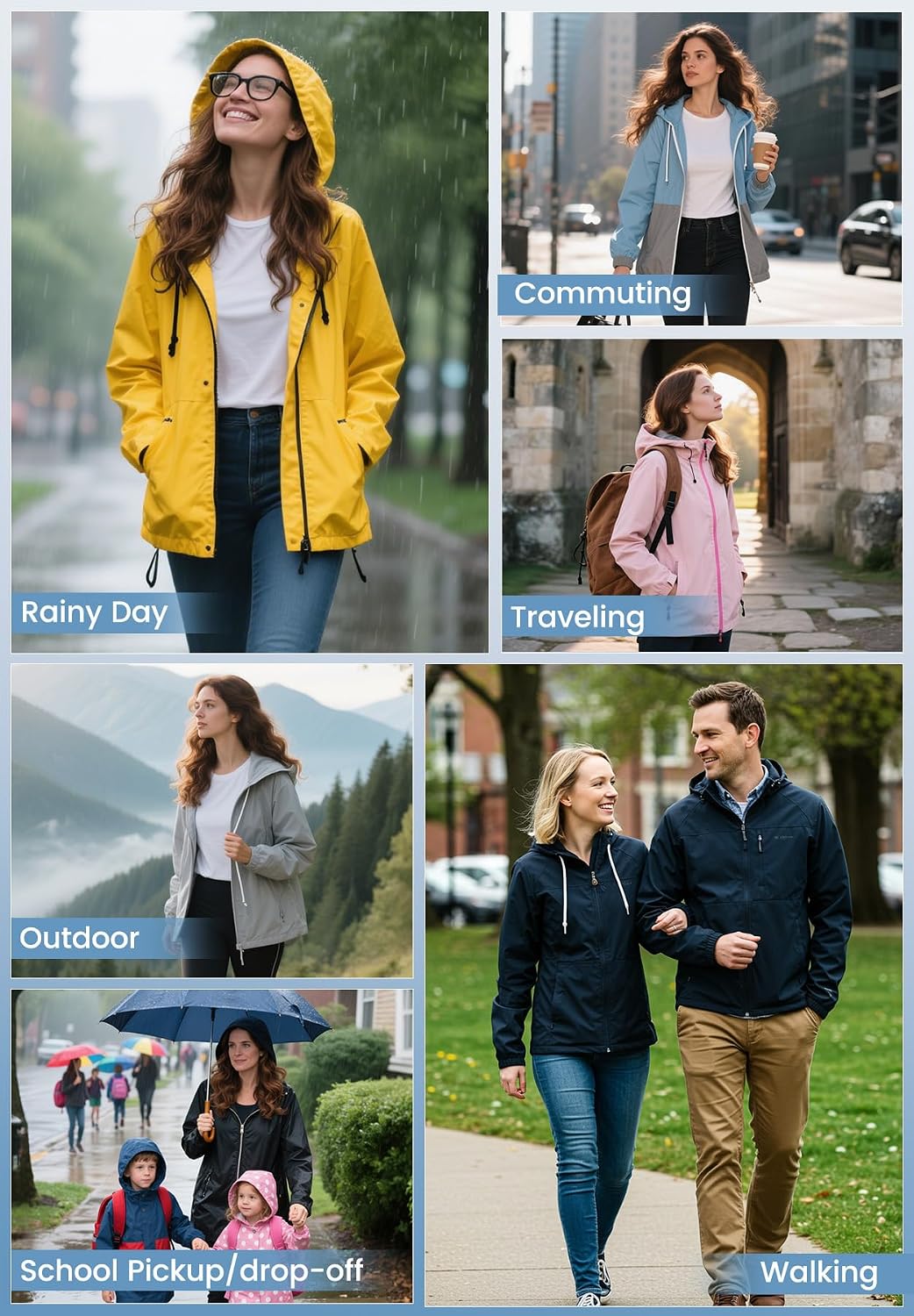 Detalle de Zando Lightweight Rain Jacket Women Waterproof – Packable Hooded Rain Coat for Travel and Outdoors