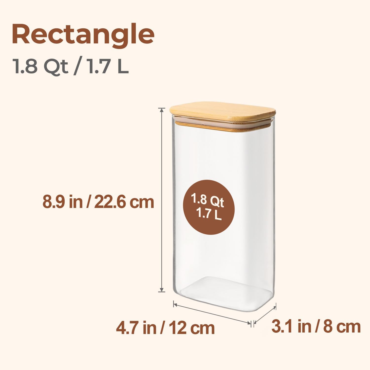 Thumbnail 1 de ComSaf 1.8 Qt Rectangle Glass Storage Containers (with Lids & Bamboo-Style Lids) for Pantry Organization