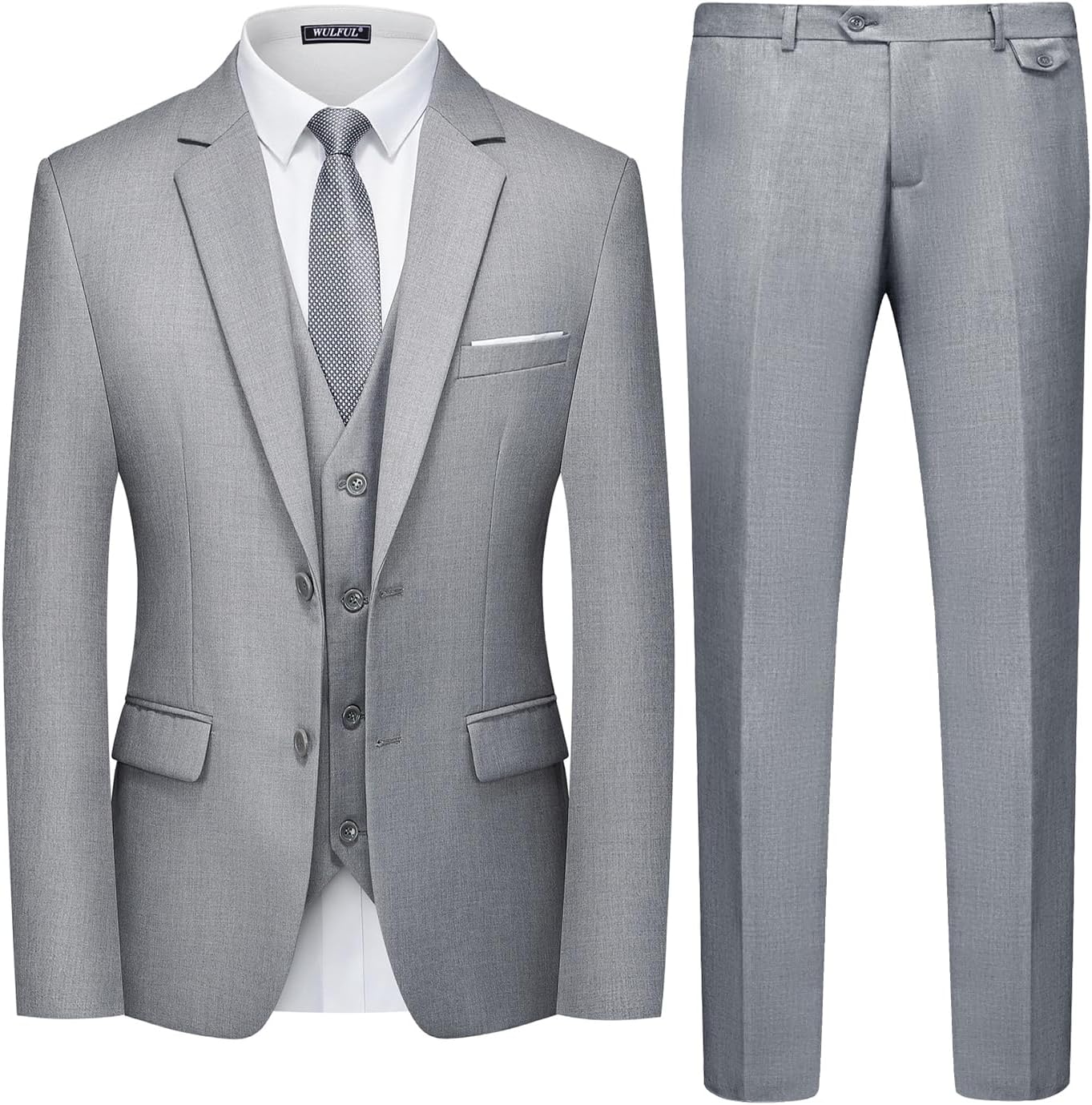 Detalle de WULFUL Men’s 3-Piece Slim Fit Suit Set (Two-Button Blazer, Vest & Pants) for Party, Wedding & Business