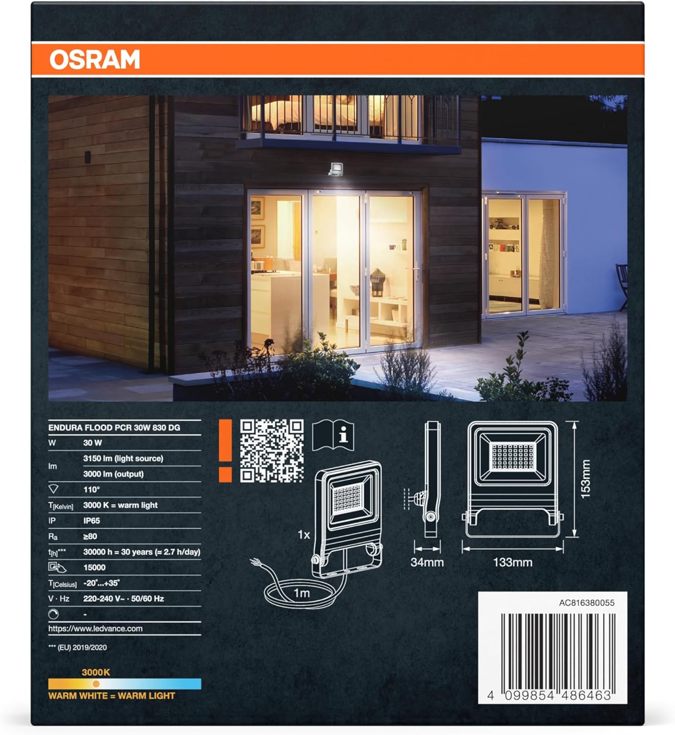 Thumbnail 3 de OSRAM Proiettore LED ENDURA FLOOD PC 30W, bianco caldo 3000K – 3000 lm, IP65