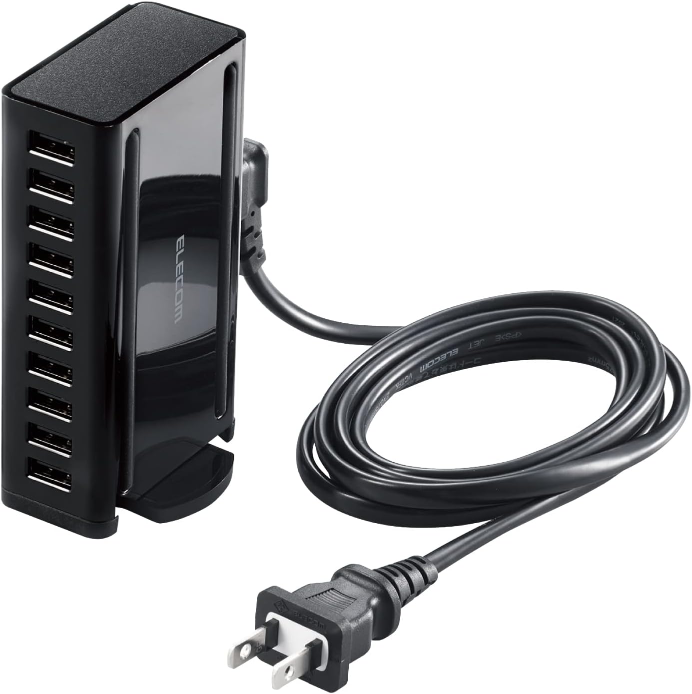 Detalle de エレコム EC-ACD04BK USB-A充電器 10ポート・合計最大60W、ACケーブル1.5m付属
