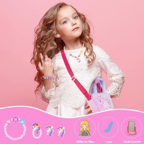 Detalle de Halinuia 13 PCS Sac licorne et bijoux pour enfants — Ensemble princesse pour filles 4–8 ans