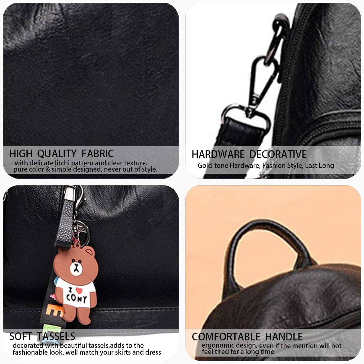 Thumbnail 4 de AINUOEY Donna borsa a zaino/ zainetto con tracolla 76656 in ecopelle PU nero