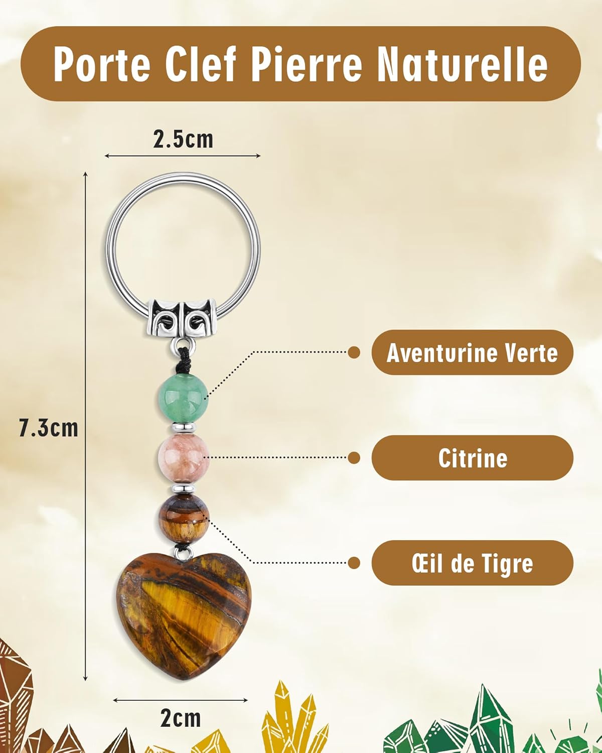 Thumbnail 1 de Seyaa Porte-clés Cœur en Pierres Naturelles – Idée cadeau pour femme