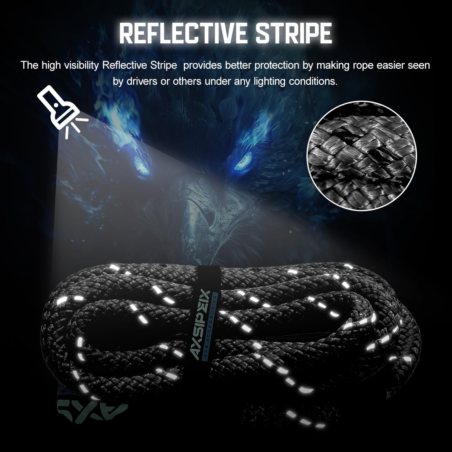 Thumbnail 2 de AXSIPEIX Kinetic Recovery Rope Kit (Reflective) — 1.25in x 30ft, 56,000 lb Break Strength with 2 Soft Shackles