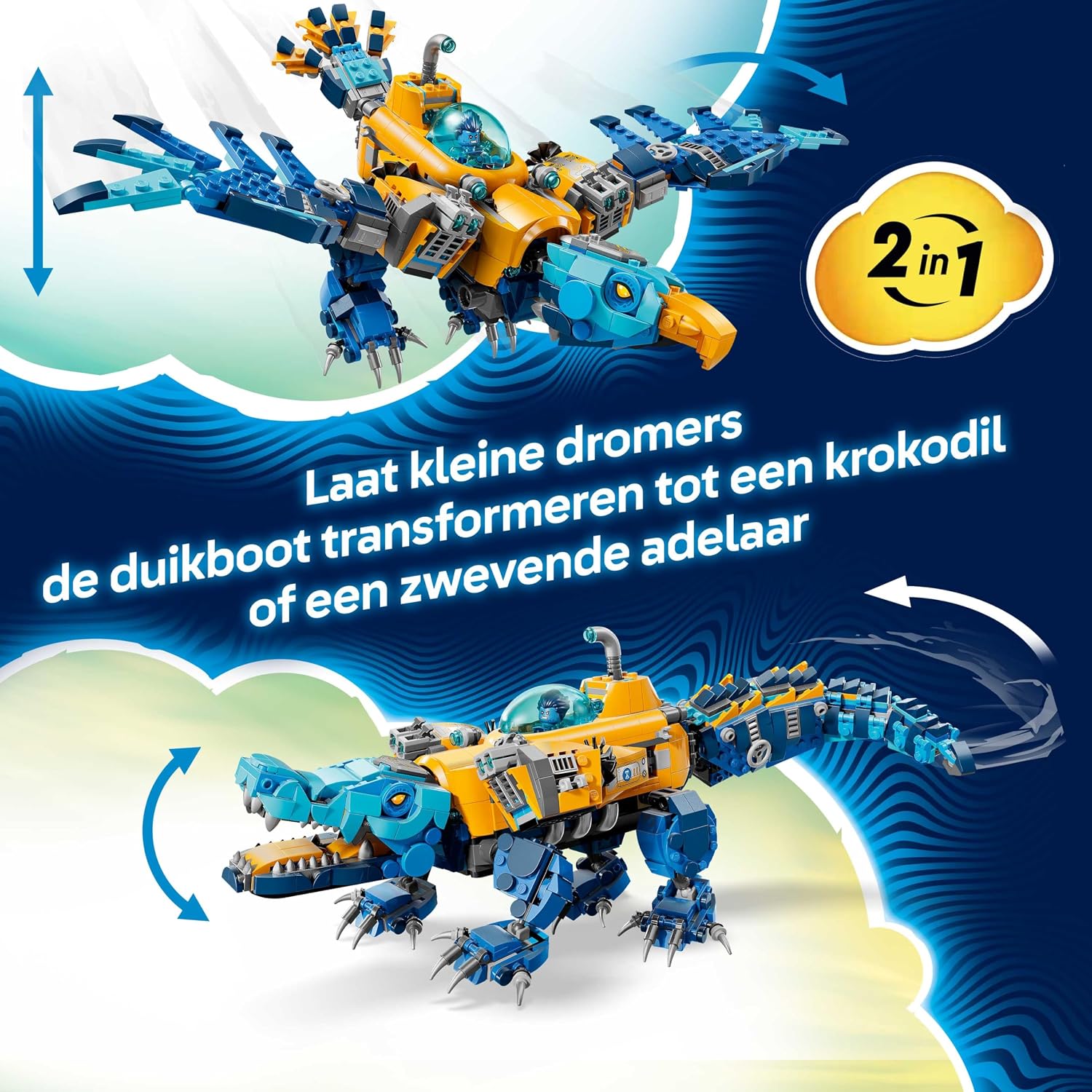 Detalle de LEGO DREAMZzz 71512 Krokodilonderzeeër, om te bouwen tot arendonderzeeër