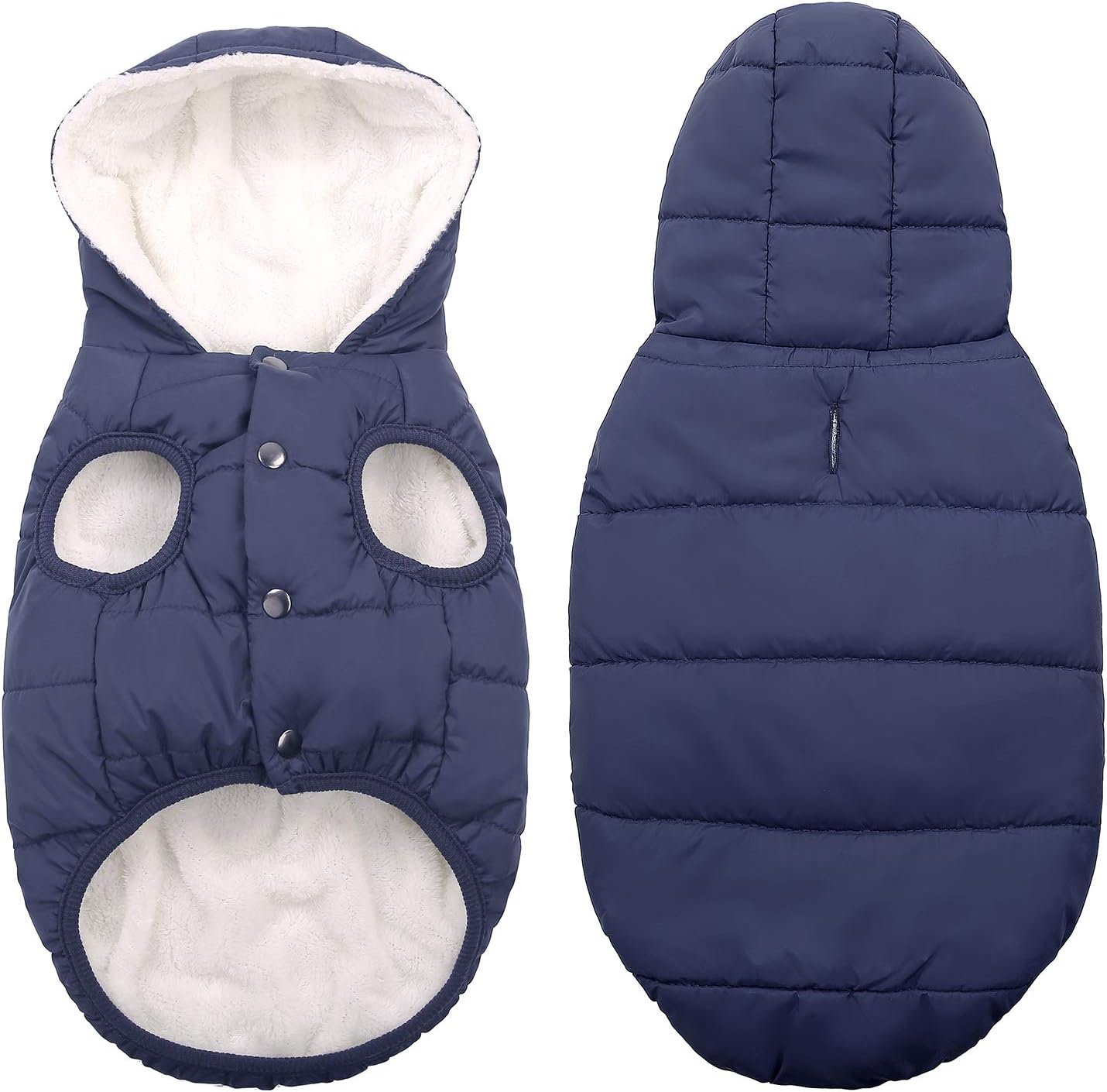 Detalle 2 de SAWMONG Dog Hoodie Blue M Winter Coat with Fleece Lining, Hood and Leash Hole