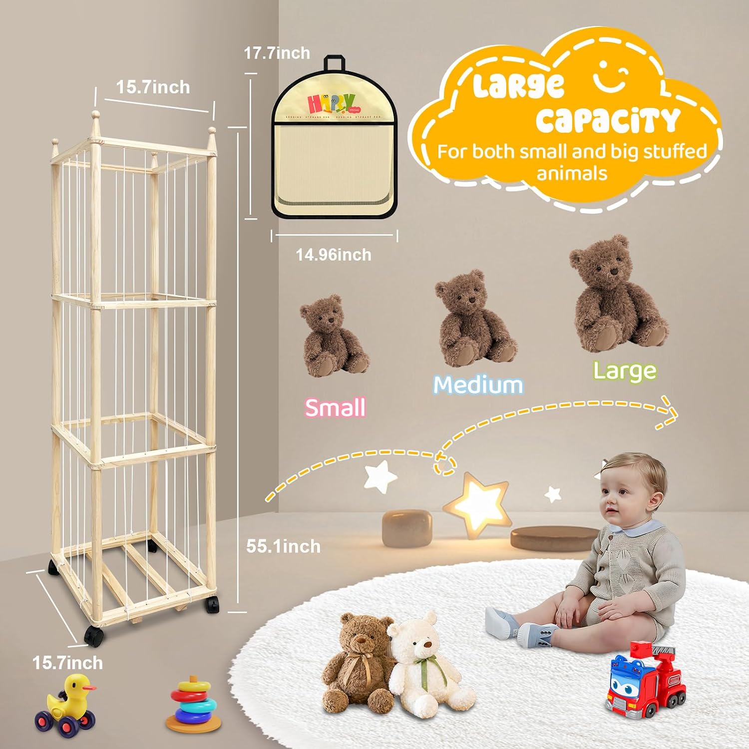 Detalle 2 de Pmbqifay Porta Peluche 55,1" grande capacita
