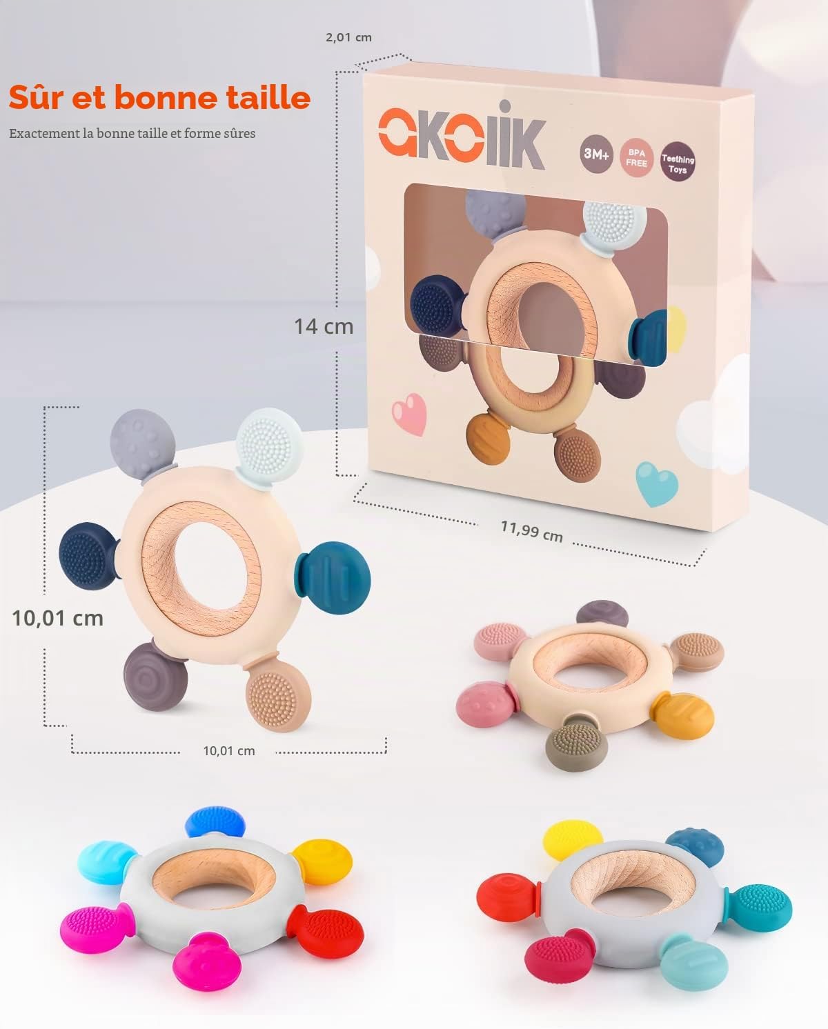 Detalle de akolik Anneau de Dentition pour Bébé – Silicone et Bois, Sans BPA, 3–12 mois