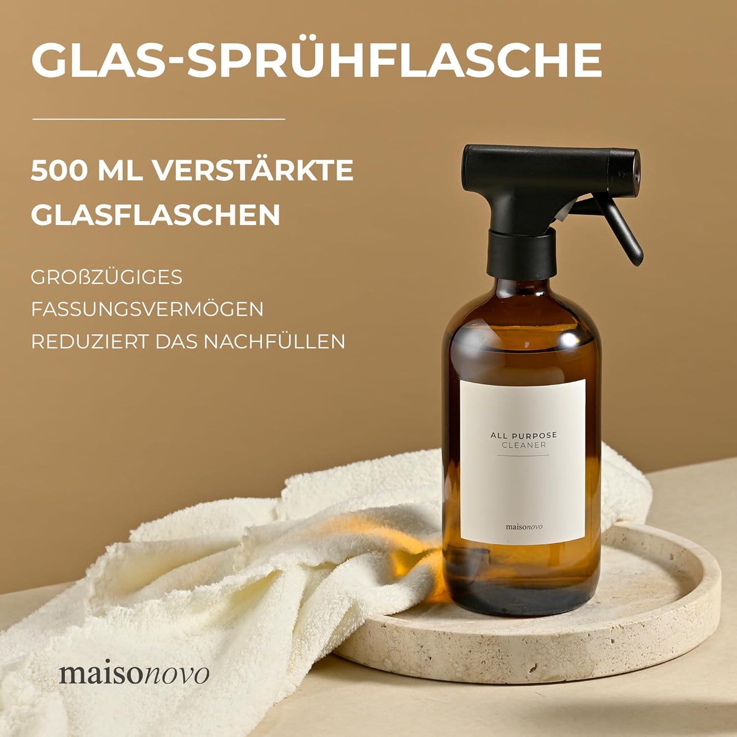 Thumbnail 1 de MAISONOVO MaisoNovo Glas-Wasser-Sprühflasche 500 ml im 2er-Set (Bernstein) inkl. 16 Etiketten