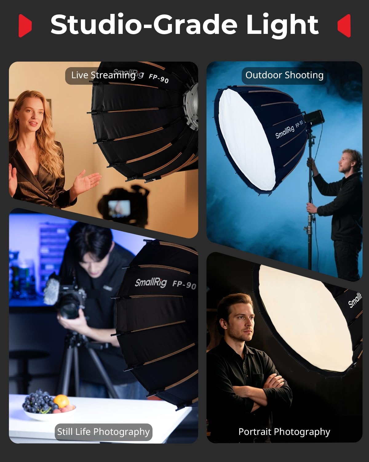 Thumbnail 6 de SMALLRIG FP-90 35.4in Parabolic Softbox with Bowens Mount (quick-release, honeycomb grid & diffusers) – 5395