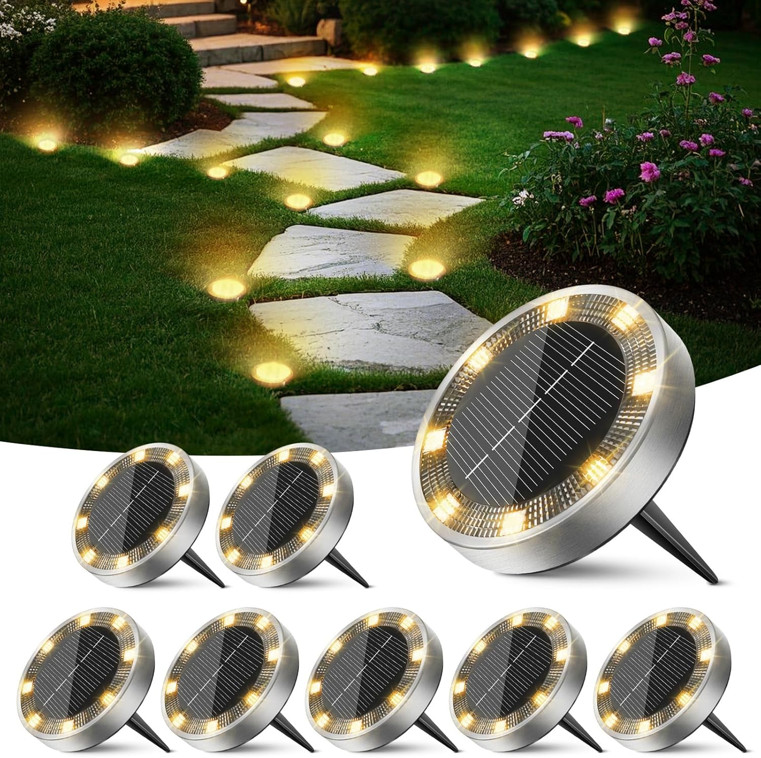 Thumbnail 6 de Peasur 12 Stück Solar Bodenleuchten Außen 8 LEDs