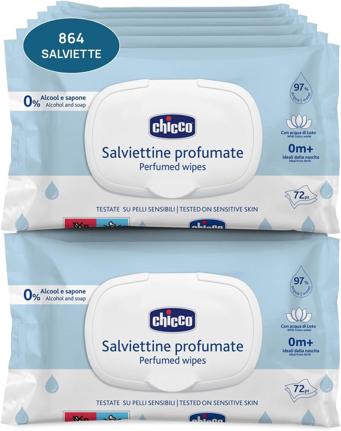 Imagen de Chicco Salviette multiuso per neonati senza alcool, confezione multipla da 864 salviette (12×72) en OfertitasTOP
