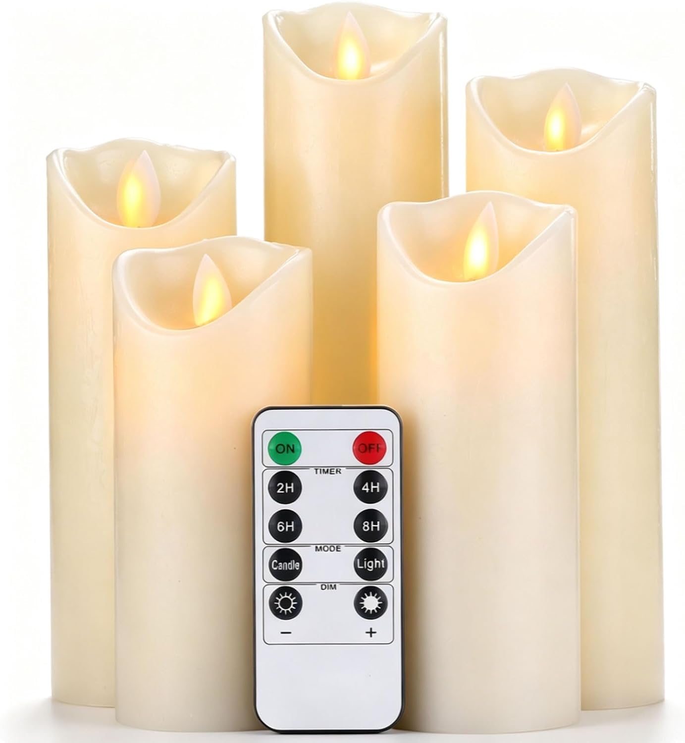 Detalle de Da by DBY005 Ivory Wax Flameless Candles, 5-Piece Set with Moving Flame