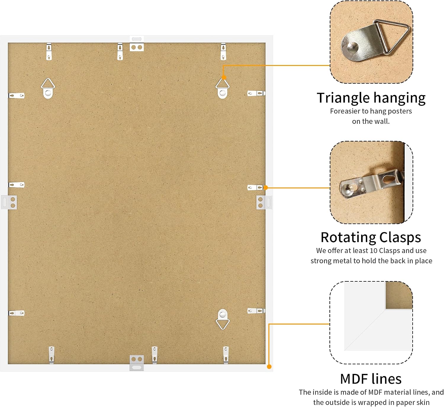 Detalle de YESKAY 24x30 Picture Frames, 3-Pack, White MDF with Mats for 18x24 Prints