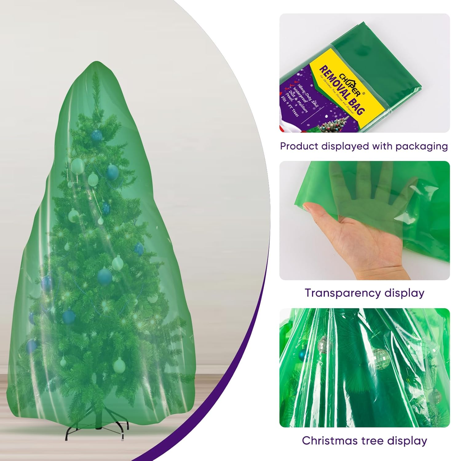Detalle de CHUPER Green Upright Christmas Tree Storage Bag 9ft ๐