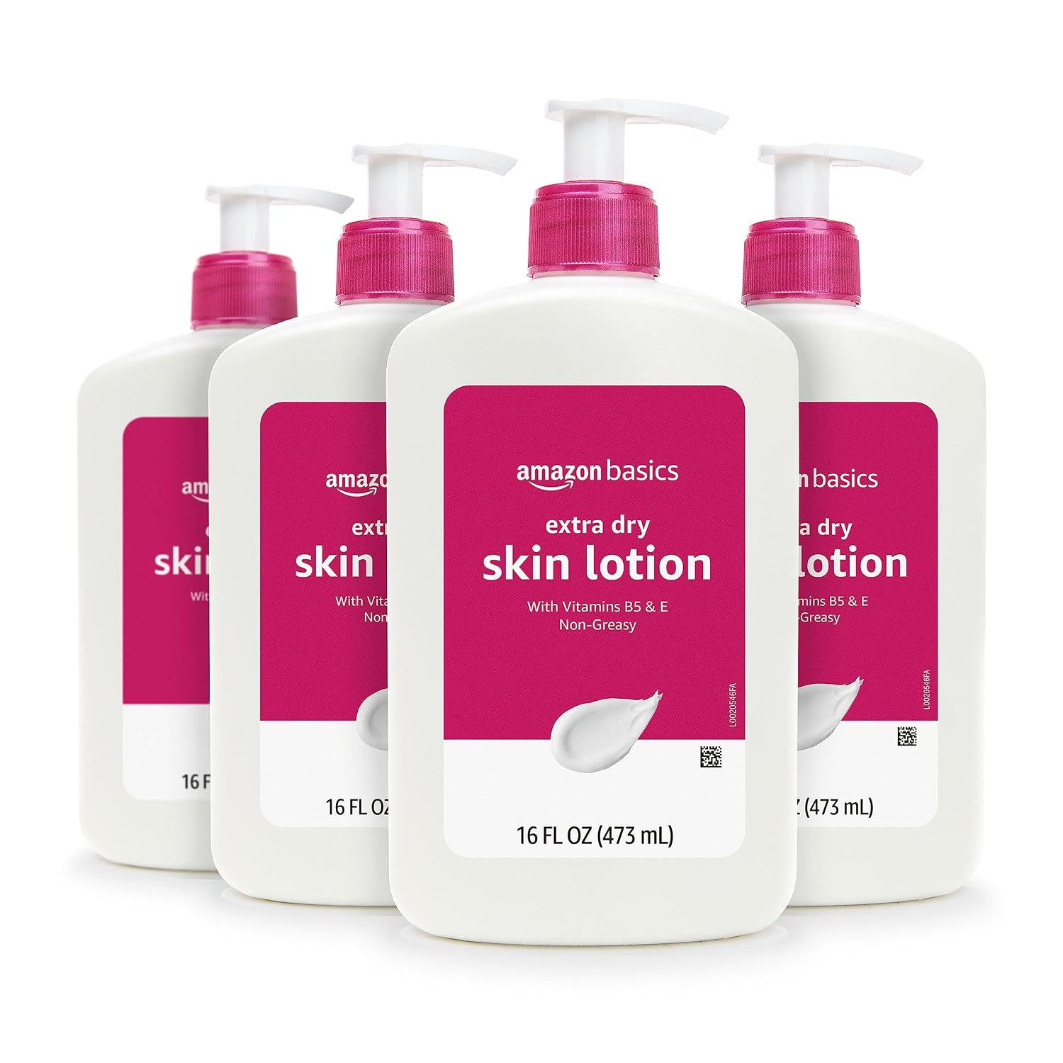 Detalle de Amazon Basics Non-Greasy Body Moisturizer Lotion for Extra-Dry Skin with Vitamins B5 & E (16 fl oz, 4-Pack) Review