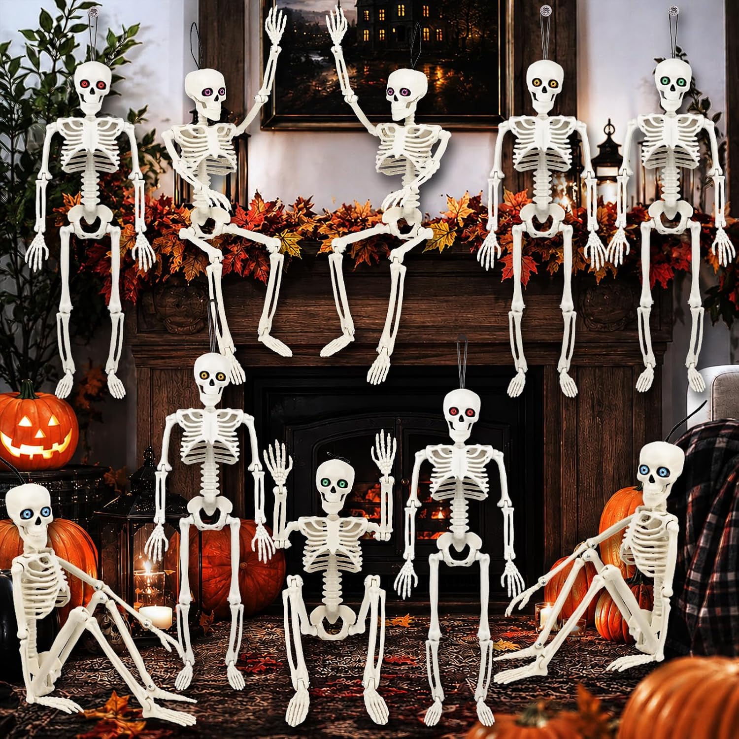 Detalle 2 de daboot 10-Pack Halloween Skeleton Decor, 16-Inch Plastic Figures with Movable Joints