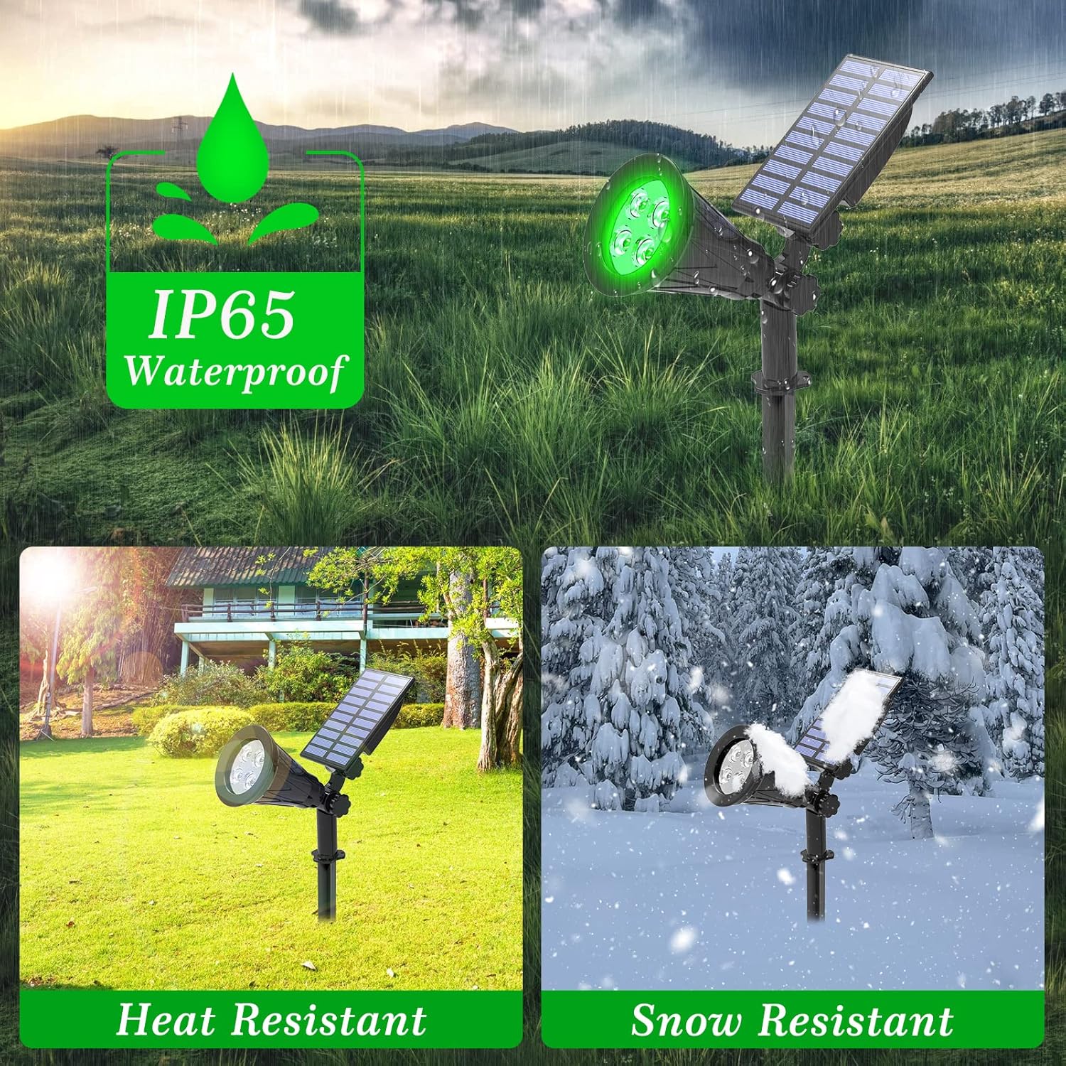 Thumbnail 2 de T-SUN 2 Pack Solar LED Spotlights (250LM) – Outdoor Security & Garden Landscape Lights, Green
